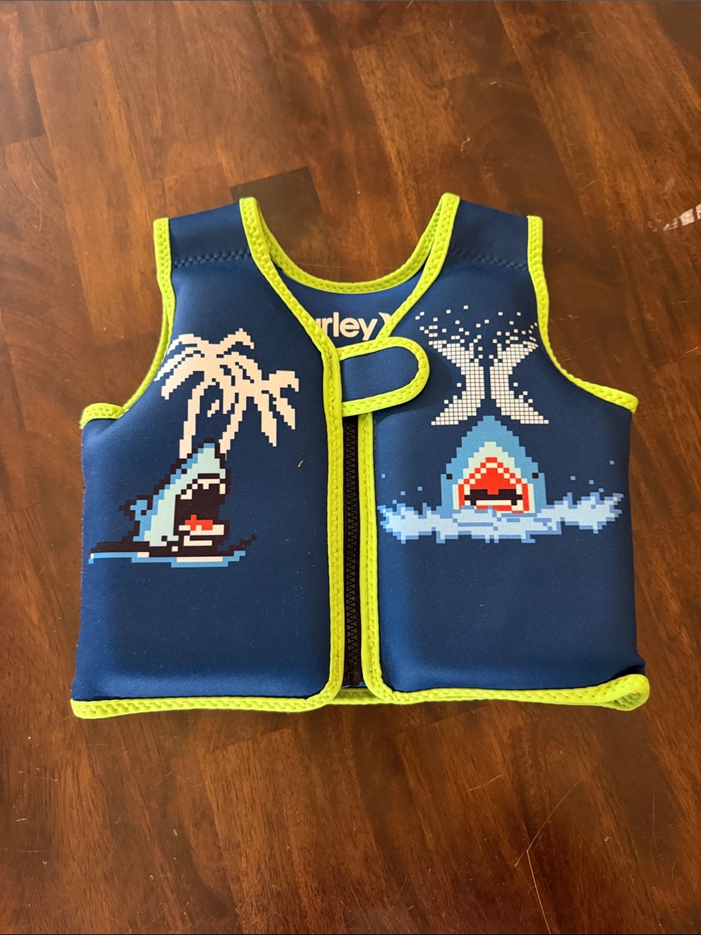 Hurley Kids Navy Swim Vest with Lime Trim and Shark Graphics